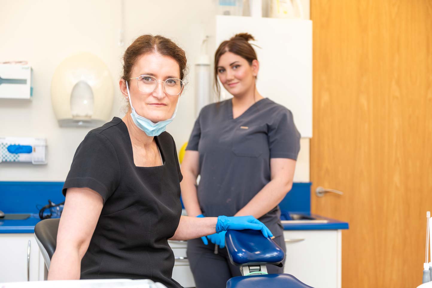 Dentist Dr Christine Marzahn and dental nurse Natalia Morena providing a routine dental check-up in a calm clinical setting.