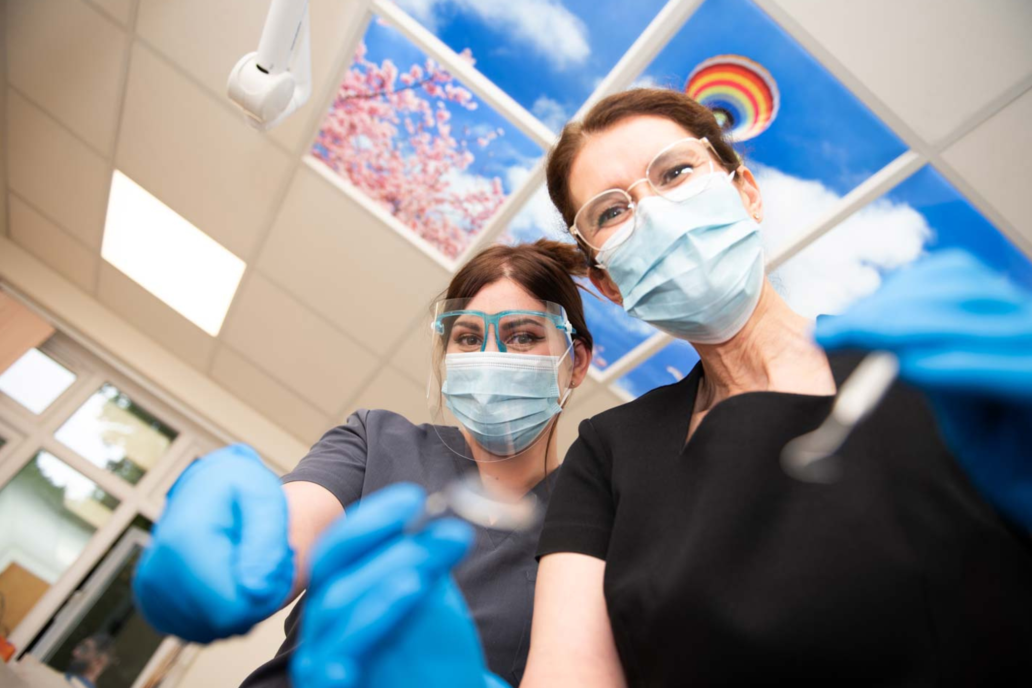 Dental team preparing patient for professional teeth whitening treatment at Foxley Lane Dental Purley